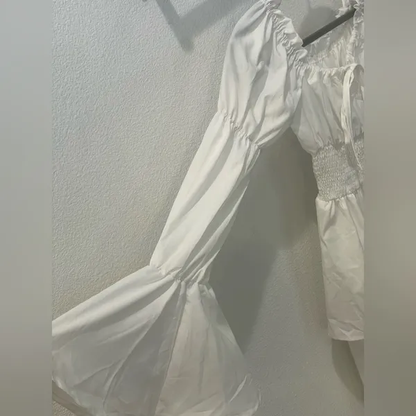 White Ruffle Dress NWT Size XS Cottagecore Boho Off Shoulder Tiered Mini Earthy - Image 9