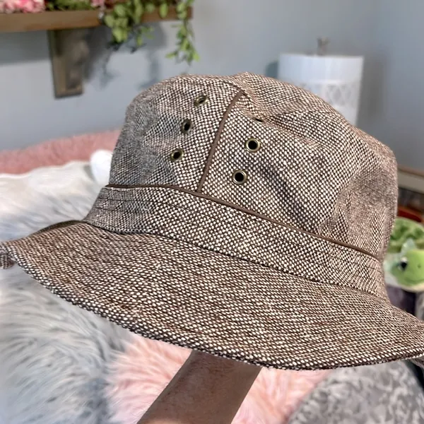 Stylish Brown Wool Tweed Bucket Hat - Image 4
