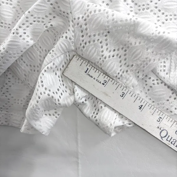 White Eyelet Lace 2 Piece Button Down Shirt & Shorts 1XL Swim Cover‎ Up Set - Image 13