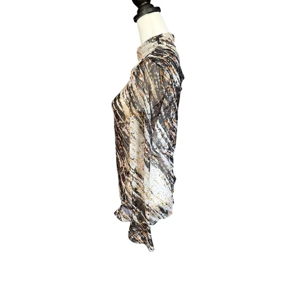 ZARA Sheer Printed HIGH NECK ASYMMETRIC TOP Size S - Image 2