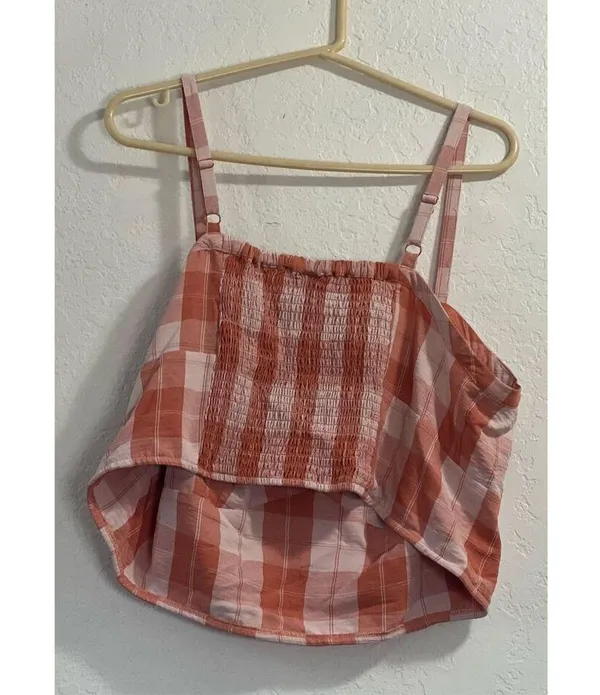 Torrid Women's Plus 2 2x Orange Seersucker Sleeveles Bralette Gingham Print tank - Image 5