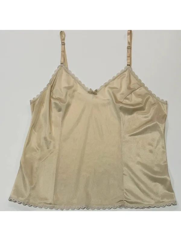 Vintage 80s Sears Champagne Satin Lace Camisole Made USA 36 - Image 3