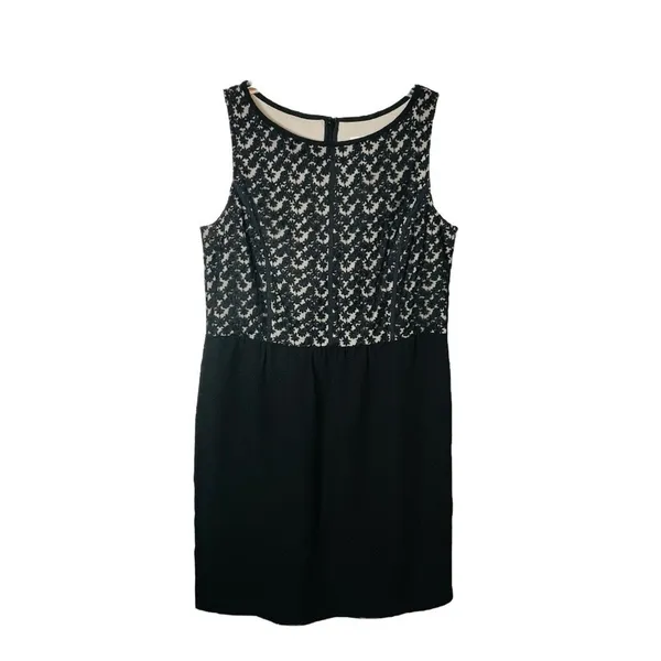 LOFT Sheath Dress Womens 8 Black Cream Floral‎ Lace Bodice Sleeveless Business - Image 2