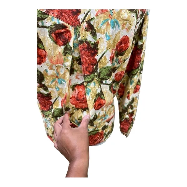 BAMBOO TRADERS Floral Cotton Eyelet Lined Short Blazer/Jacket - Size Large - Image 7