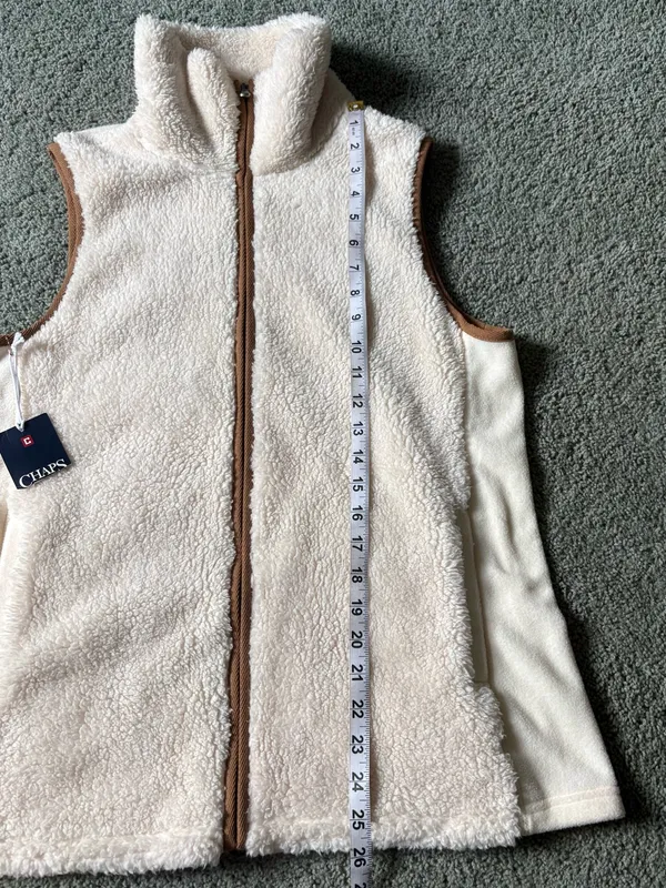 Chaps Faux Shearling Fleece Sherpa Vest Full Zip Womens Size XL Cream Brown NWT - Image 2