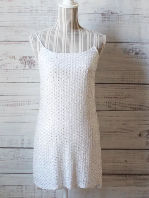 Guess by Marciano White Spaghetti Strap Mini Sequin Dress SIze XSmall - Image 2