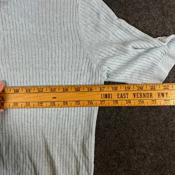 Madewell Womens Light Blue Linen Blend Ribbed Short Sleeve Polo Sweater Size M - Image 7