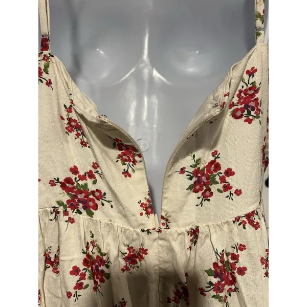 ASTR The Label Ivory Pink Red Floral Pleated Sweetheart Midi Dress Strappy M - Image 11