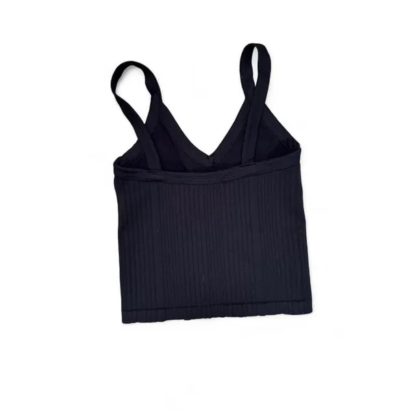 Black Ribbed V-Neck Camisole Sleeveless Knit Crop Tank Top - Image 2