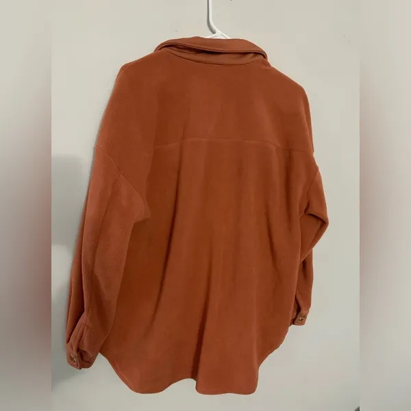 NWT Flannel Shacket Fleece Warm Soft Teddy Jacket Button Size L Orange Brown New - Image 5