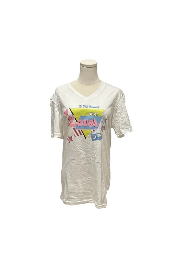 Gildan Softstyle 'If You Wanna Be My Lover' 90s Retro V-Neck Graphic T-Shirt - Image 3
