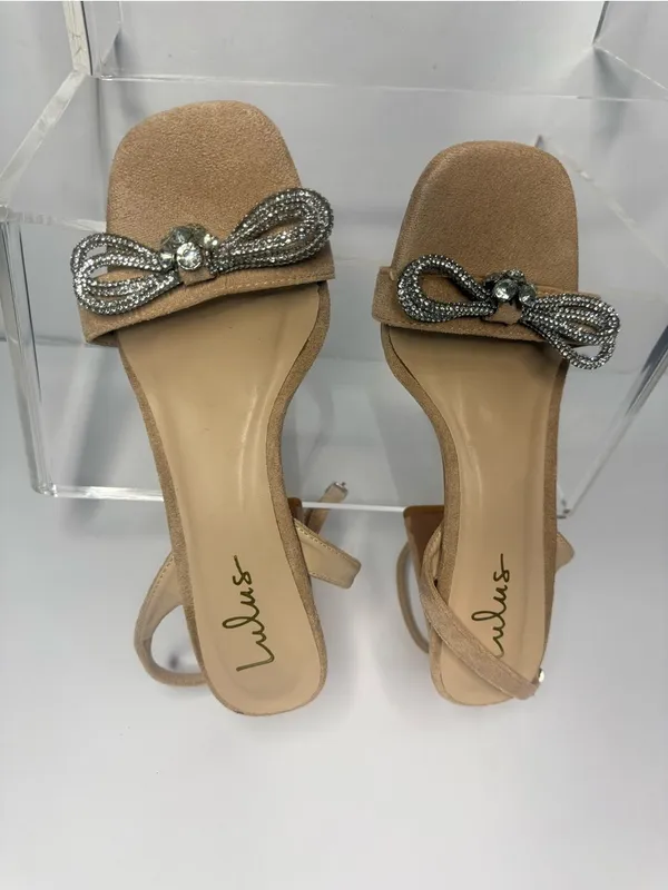 Lulu's Tan Bow Ankle-Strap Sandals with Rhinestone Accent - Image 5
