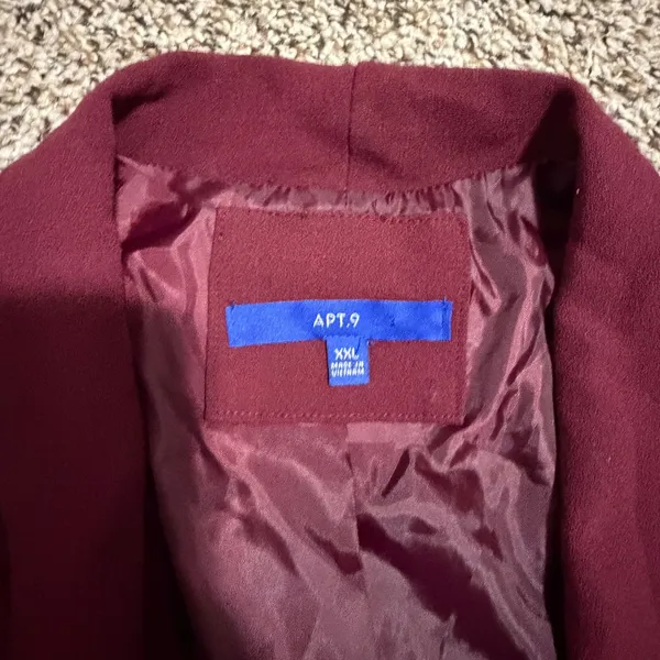 Apt 9 Womens XXL Burgundy Open Front Ruched 3/4 Sleeve Shawl Collar Blazer - Image 2