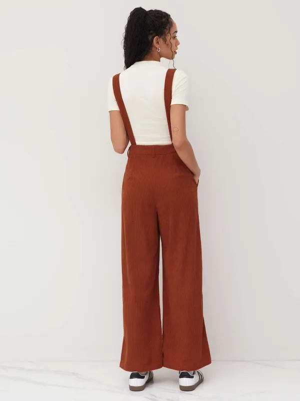 Cider Terracotta Corduroy Wide Leg Jumpsuit Orange Overalls M 70s Retro Vibe - Image 3