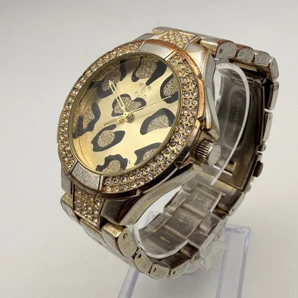 Charming Charlie Gold-Tone Leopard Print Watch with Rhinestone Bezel New Battery - Image 2