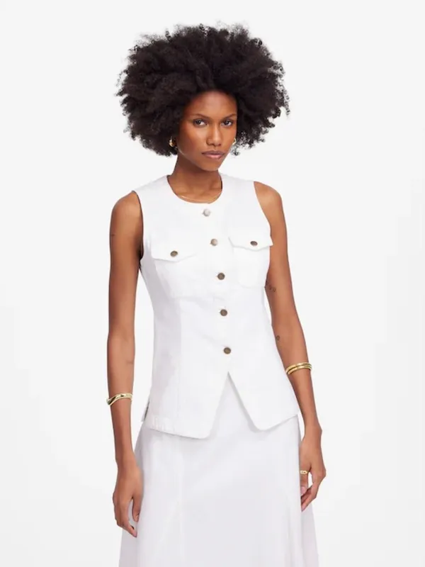 Madewell White Denim Vest Size 4 Utility Button Front Cotton Structured Top - Image 2