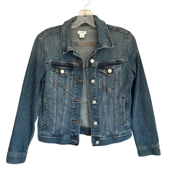J.Crew Womens Medium Wash Denim Trucker Jacket XS Blue Cotton Button‎ Up Pockets - Image 2