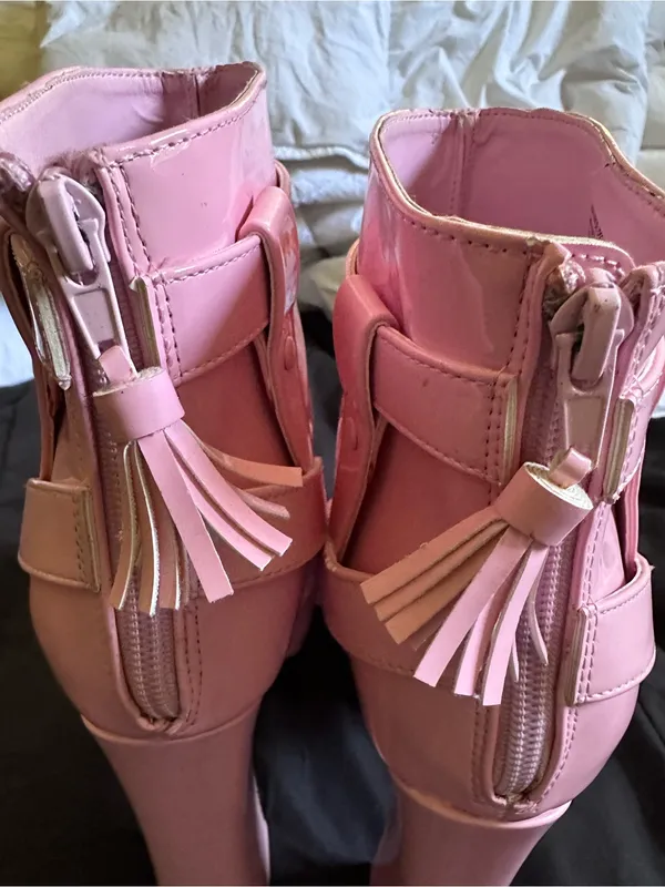 Women’s Pink High Platform Buckle Ankle Boots Size 10 - Image 7