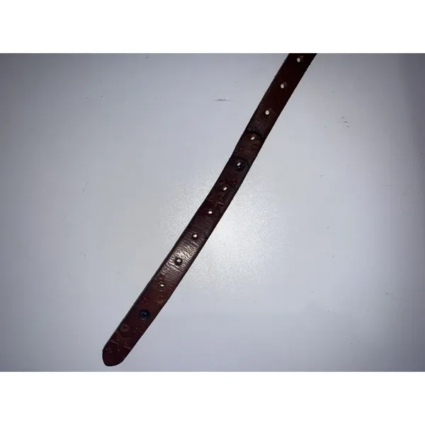 Tooled Leather Belt Red Stars Western Cowgirl Brown‎ Vtg Slim 37" Large - Image 3