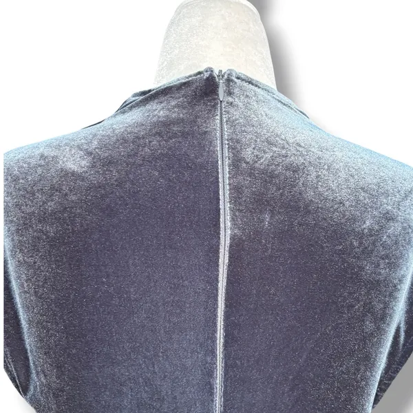 Y2K Windsor Blue Gray Velvet Midi Dress V Neck Bodycon Cocktail Party Holiday - Image 8