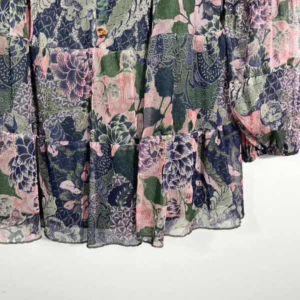 Terra & Sky Dark Mesh Floral Peplum Hem Babydoll Blouse Plus Size 0X 14W Fairy - Image 4