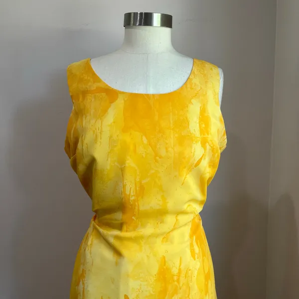 VTG Joseph Ribkoff Yellow Watercolor Midi Dress Sleeveless Art Print 12‎ - Image 4