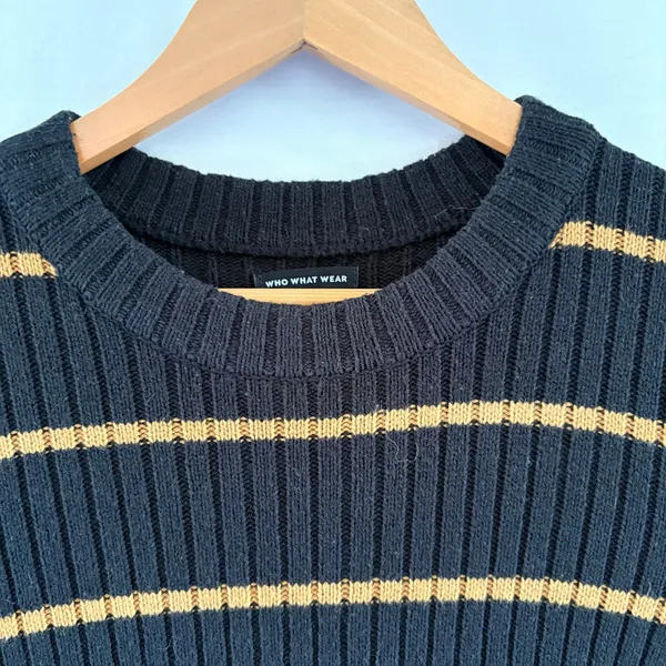 Who What Wear Black Striped Ribbed Knit Sweater Bell Cuffs Large - Image 6