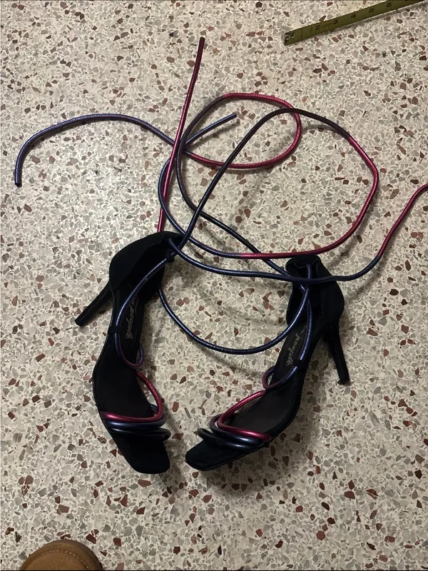 Free People Jessa Metallica Cord Ankle Wrap Suede Heels 7/38 - Image 5
