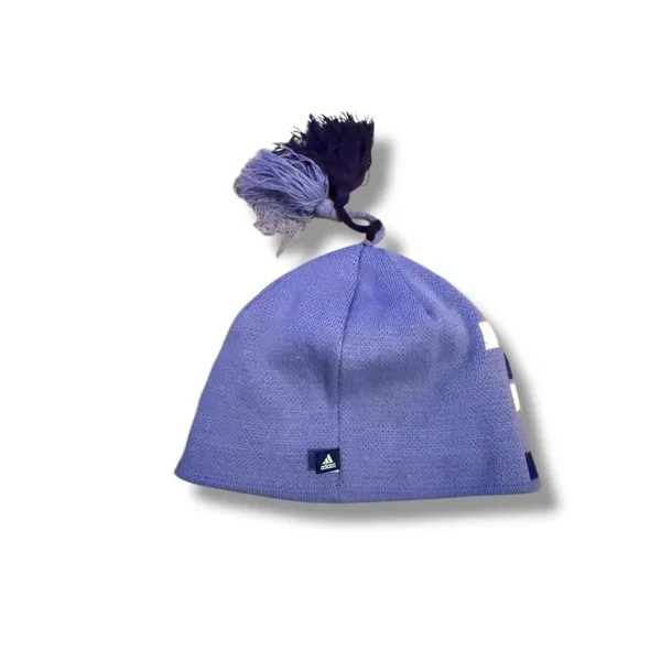 Adidas Plaid Pom Pom Beanie Hat Blue Purple One‎ Size Unisex Winter Knit - Image 2