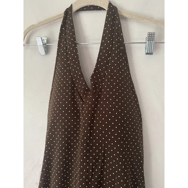 NWT OGL Soft Stretch Cotton Halter Neck Polka Dot Mini Bra Dress Medium Brown - Image 3
