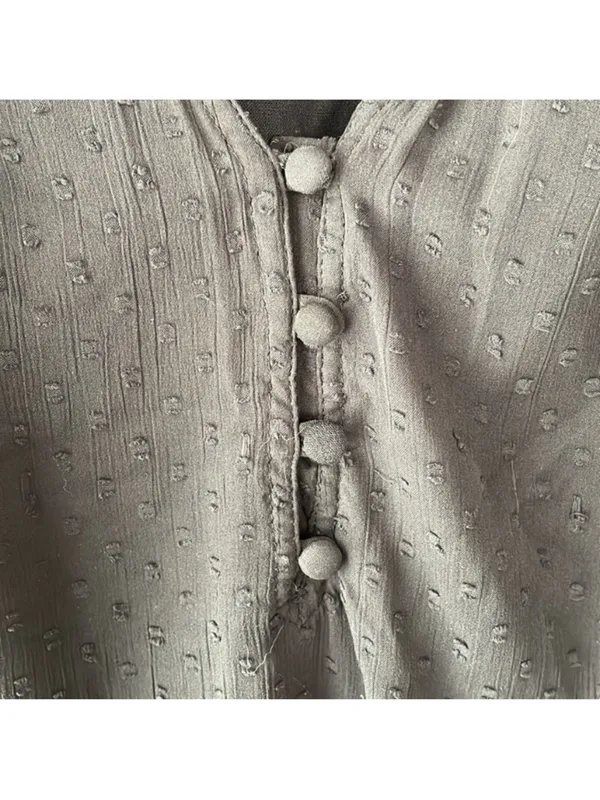 $59 Abercrombie and Fitch Black Flutter Sleeve Swiss Dot Button Bodysuit XS - Image 5