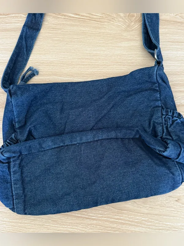 Y2K Dark Denim Wash Crossbody Bag Zipper Pockets School Grunge Medium Size - Image 2