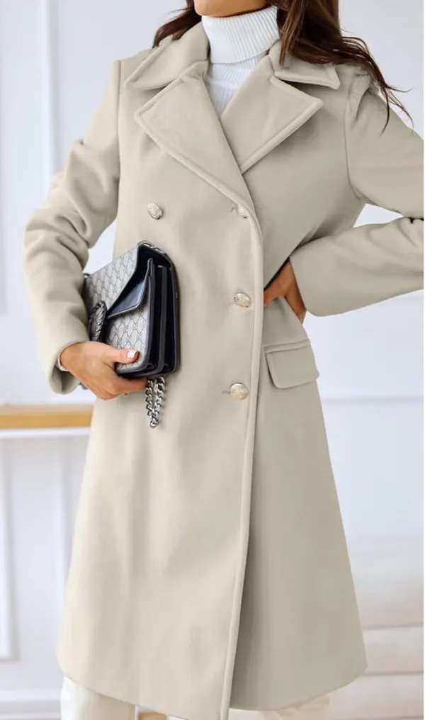 Amazon Women's Winter Lapel Double Breasted Long Wool Pea Coat Overcoat - Image 2