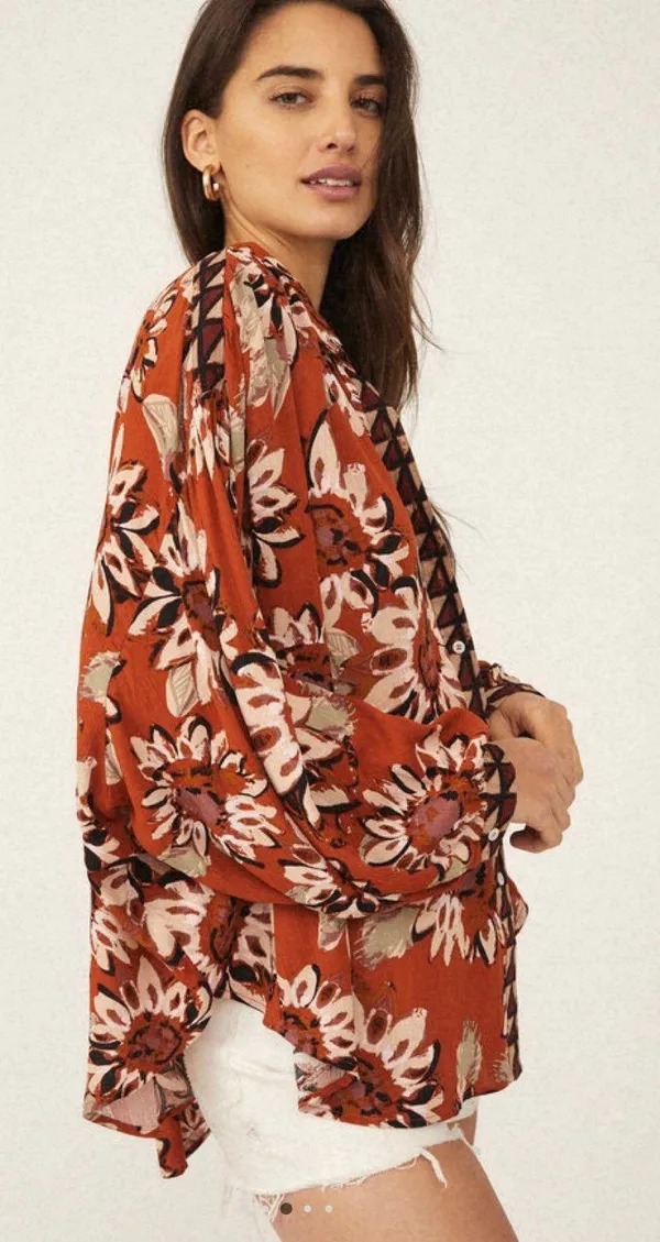 Free People good vibrations floral printed oversized blouse - Image 4
