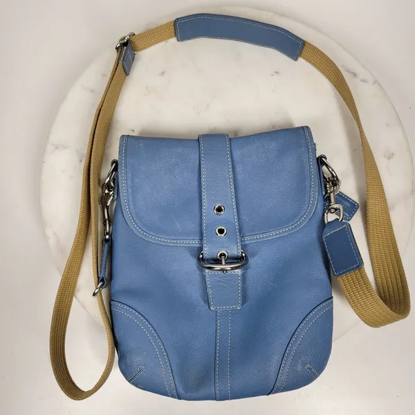 Coach Crossbody Saddle Bag Purse Womens Blue Leather Buckle Flap Soho - Image 3