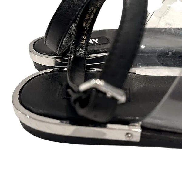 DKNY Ava Ankle T-Strap Thong Sandals Women's 6 Black Clear Minimalist Modern‎ - Image 6