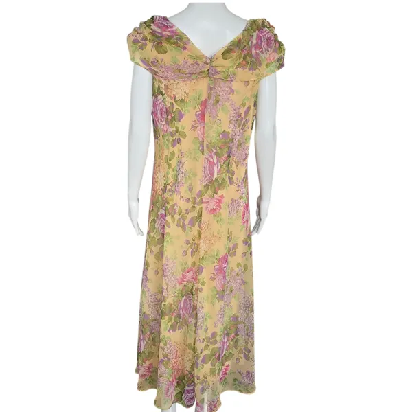Vintage Miss Dorby 90s Buttercream Chiffon Floral Maxi Dress – Size 16 - Image 5