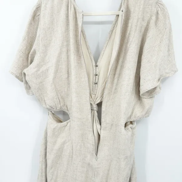 Abercrombie & Fitch Womens Boho Beach‎ Linen Blend Knotted Cutout Midi Dress XLT - Image 10