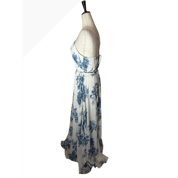 Lulus Elegantly Inclined Wrap Dress Women XL Blue‎ Cream Floral Print Maxi Boho - Image 3