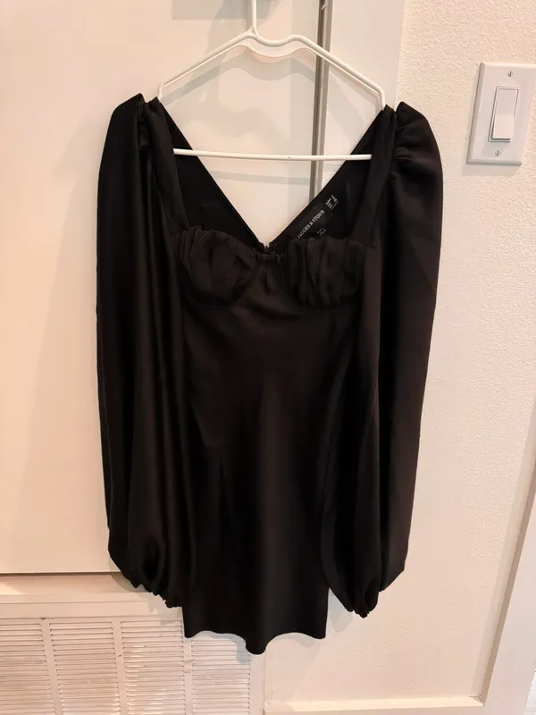 Princess Polly Jagger Stone Black Liv Balloon Sleeve Mini Dress - Image 4