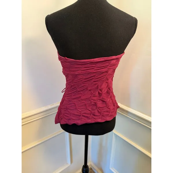 Silence + Noise Remy Textured Asymmetrical Tube Top Berry Maroon Y2K Side Tie - Image 5