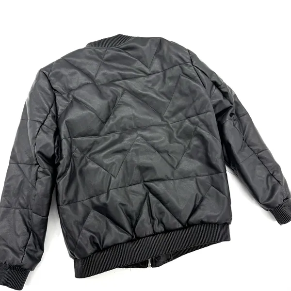 Faux Leather Bomber Jacket Quilted Coat Puffer Jacket Padded Jacket Winter Lined Black Size M - Image 5