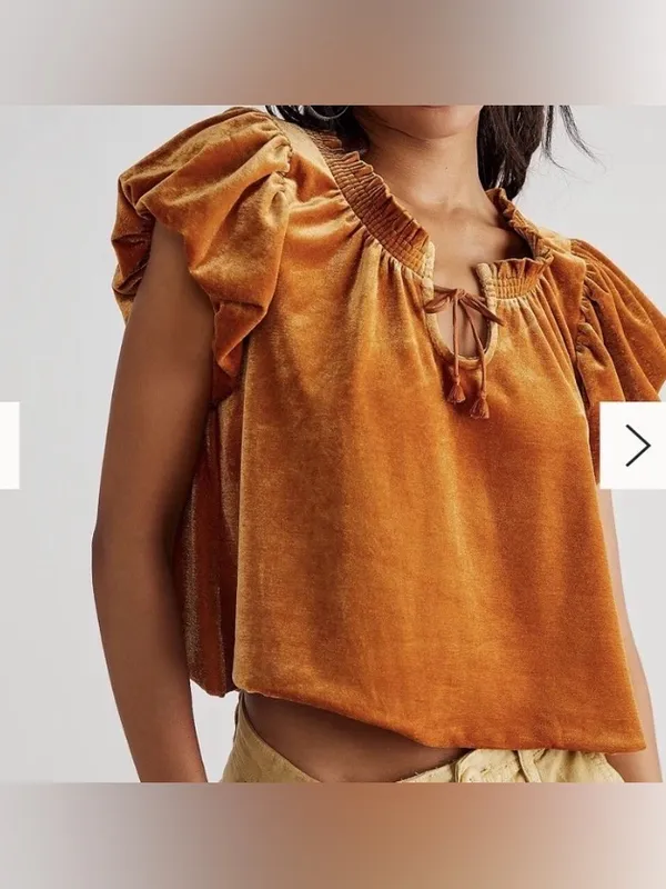FREE PEOPLE Terese Velvet Top in Pumpkin Pie size L - Image 4