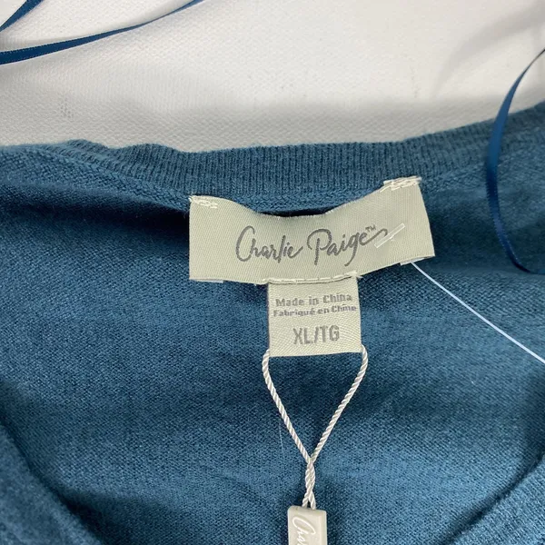 Charlie Paige‎ Sweater Tunic Womens XL Blue Knit V Neck Long Sleeve Dress - Image 5