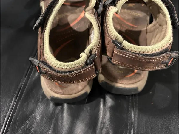 Abeo Brown & Cream Kids Adjustable Outdoor Sandals with Orange Accents - Image 4