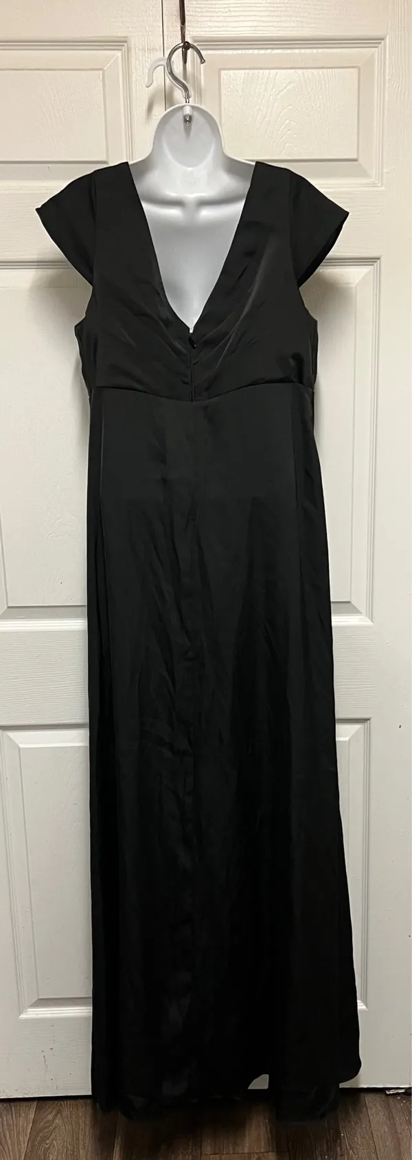Azazie Allessia Black A-Line Satin Pleated Floor-Length Maternity Dress - Image 6
