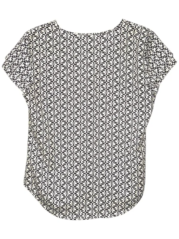 Size S Ann Taylor Geometric Black & White Flowy Short-Sleeve V-Neck Blouse Top - Image 2