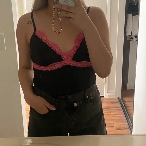Styles pink & black silky lace cami top - Image 6