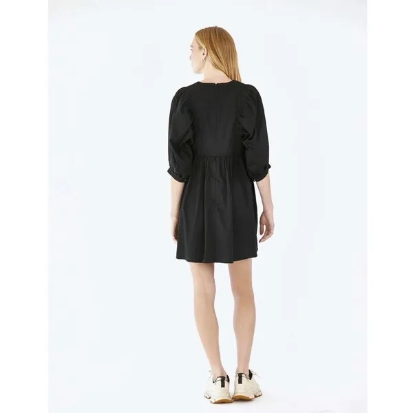 Hunter Bell Women's "Maya" Black Cotton‎ Puff Sleeve Poplin Dress Size S - Image 2