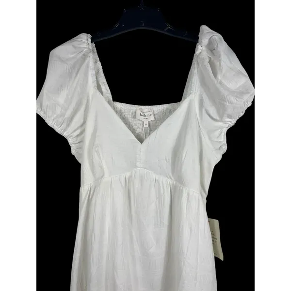 Bohme White Cottagecore Puff Sleeve Dress M Smocked Babydoll NWT Tiered - Image 3